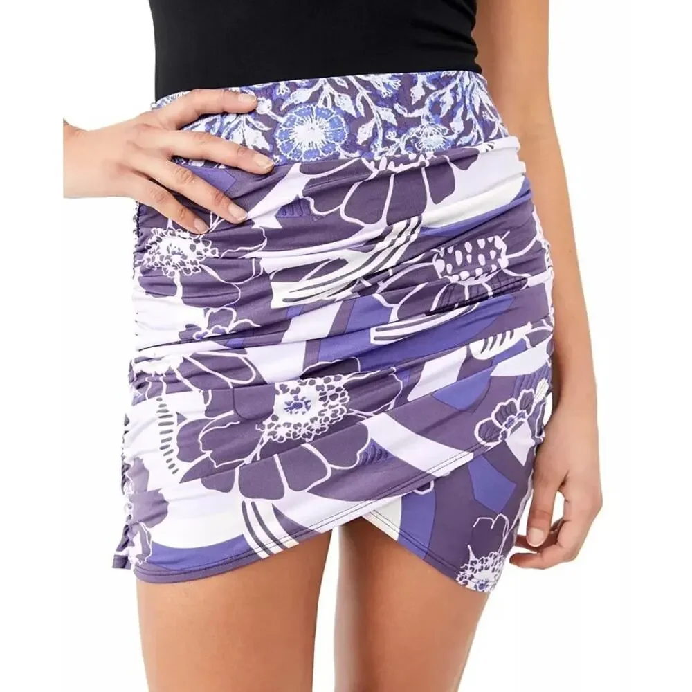 Free People She's Something Else Printed Mini Skirt in Plum